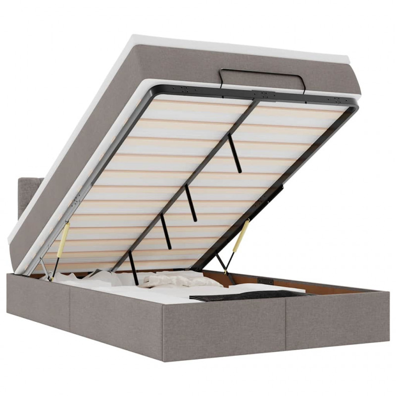 Łóżko otomana z materacem i LED, taupe, 120x190cm, tkanina