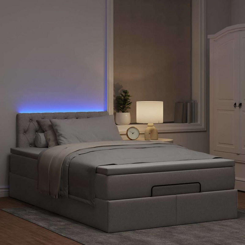 Łóżko otomana z materacem i LED, taupe, 120x190cm, tkanina