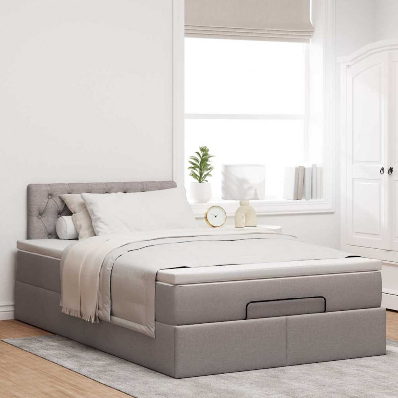 Łóżko otomana z materacem i LED, taupe, 120x190cm, tkanina