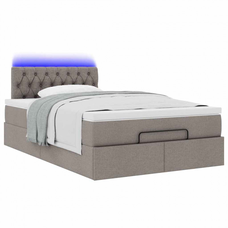 Łóżko otomana z materacem i LED, taupe, 120x190cm, tkanina