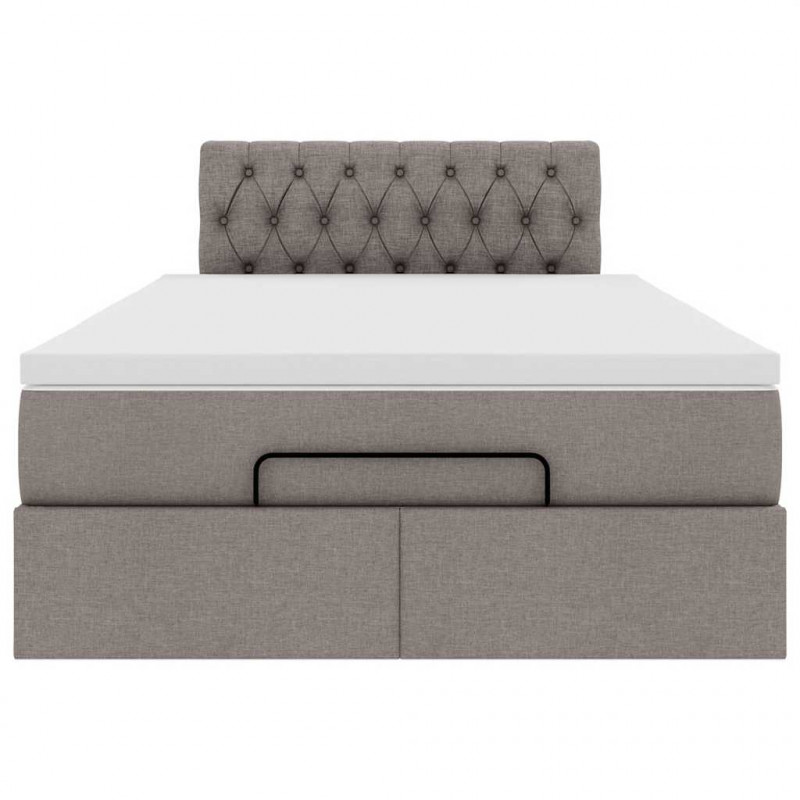 Łóżko otomana z materacem i LED, taupe, 120x190cm, tkanina