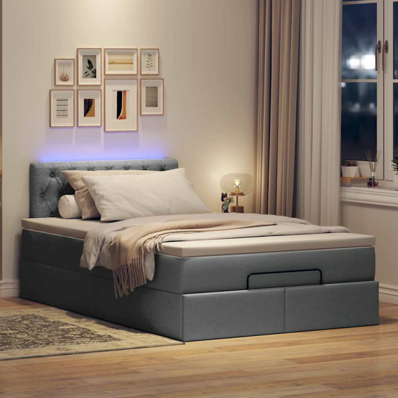 Łóżko otomana z materacem i LED, ciemnoszary, 120x200 cm