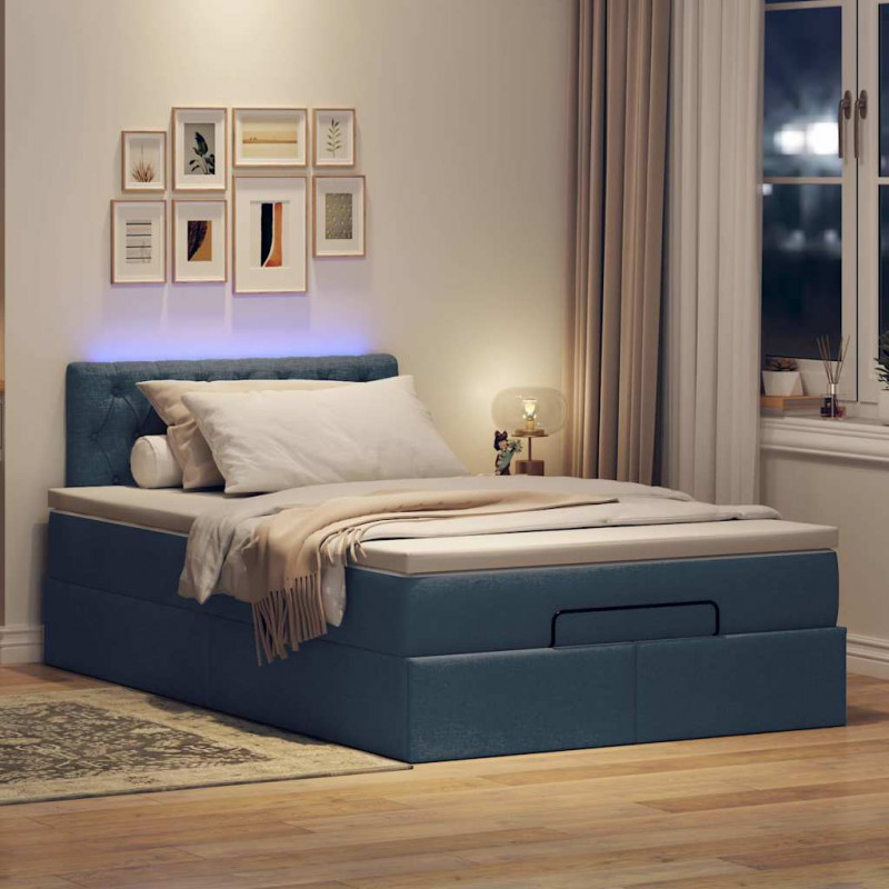 Otomana Łóżko z Materacem i LED Niebieski 120x200 cm Tkanina