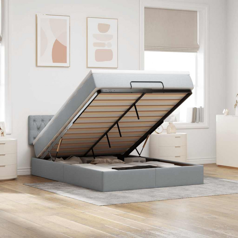 Łóżko Ottoman z materacem i diodami LED Jasnoszary 140x190 cm
