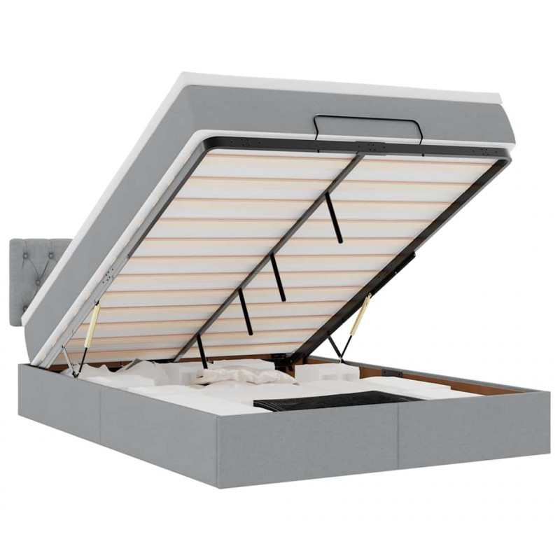 Łóżko Ottoman z materacem i diodami LED Jasnoszary 140x190 cm
