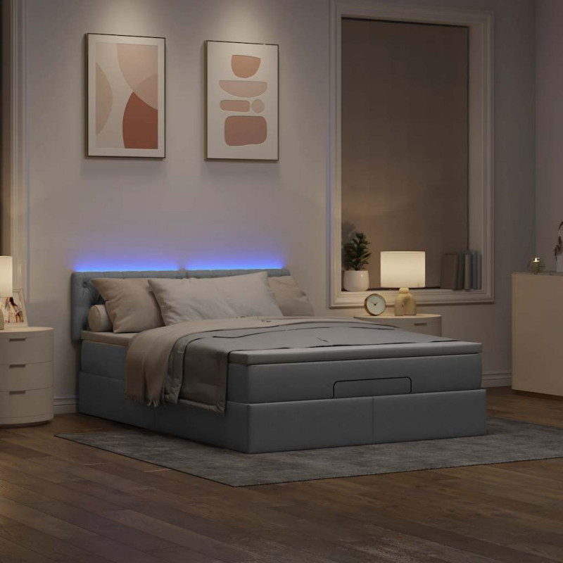 Łóżko Ottoman z materacem i diodami LED Jasnoszary 140x190 cm
