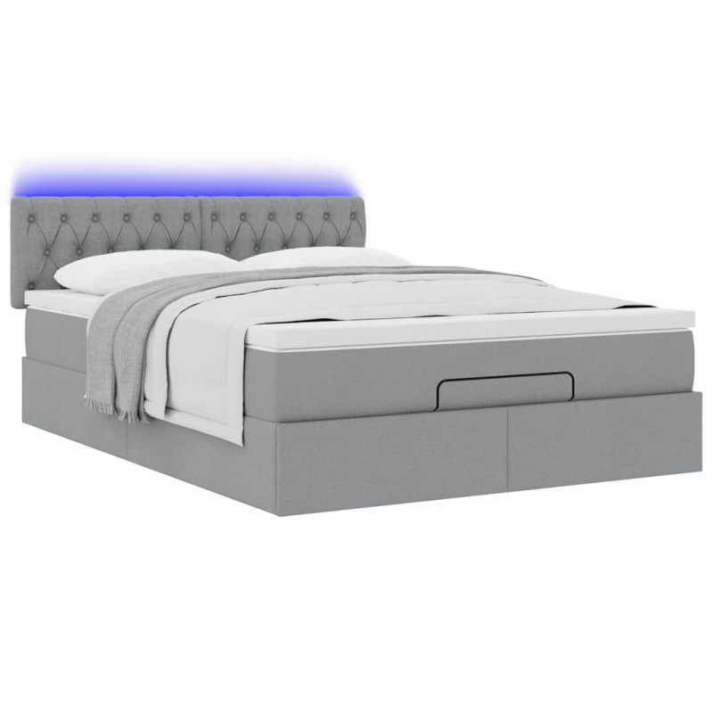 Łóżko Ottoman z materacem i diodami LED Jasnoszary 140x190 cm