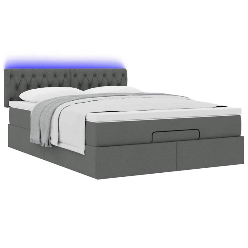 Łóżko Ottoman z materacem i diodami LED Ciemnoszary 140x190 cm