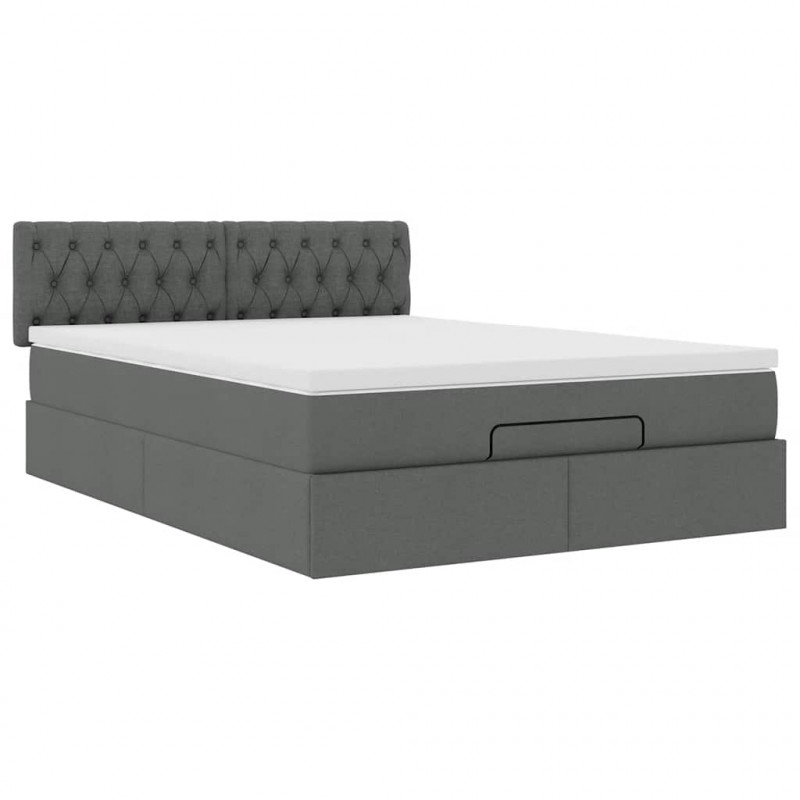Łóżko Ottoman z materacem i diodami LED Ciemnoszary 140x190 cm