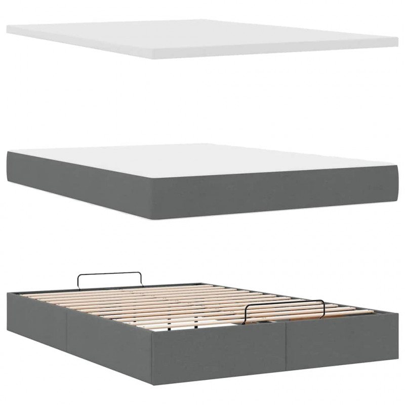 Łóżko Ottoman z materacem i diodami LED Ciemnoszary 140x190 cm