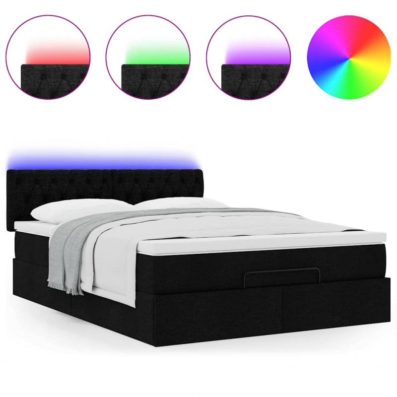 Łóżko Ottoman z materacem i diodami LED Czarny 140x190 cm