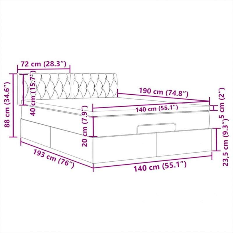 Łóżko Ottoman z materacem i diodami LED Czarny 140x190 cm