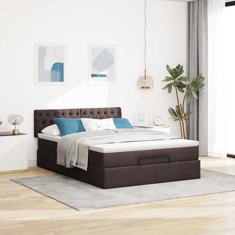 Łóżko otomana z materacem diodami LED ciemnobrązowe 140x190 cm