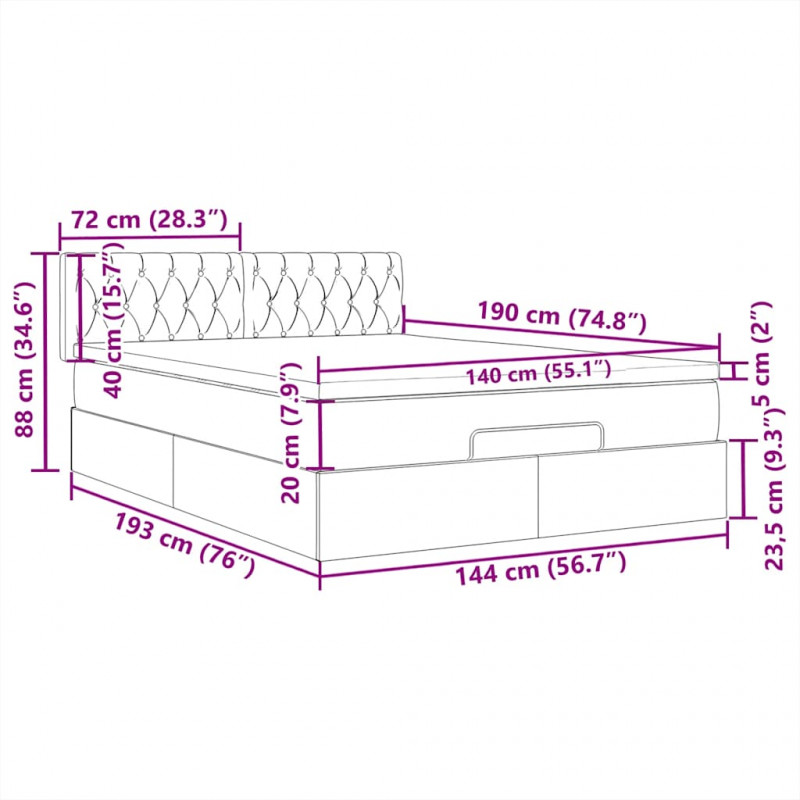 Łóżko otomana z materacem diodami LED ciemnobrązowe 140x190 cm