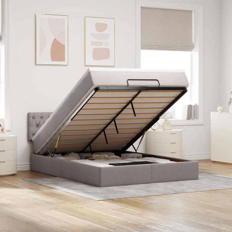 Łóżko otomana z materacem i diodami LED, taupe, 140x190 cm,