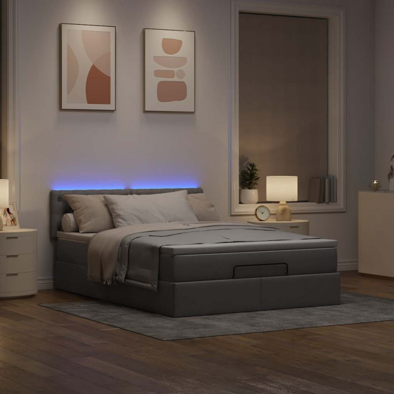 Łóżko otomana z materacem i diodami LED, taupe, 140x190 cm,