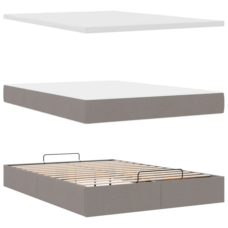 Łóżko otomana z materacem i diodami LED, taupe, 140x190 cm,