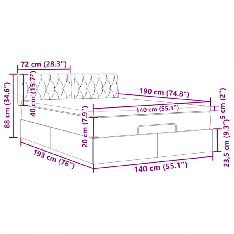 Łóżko otomana z materacem i diodami LED, taupe, 140x190 cm,