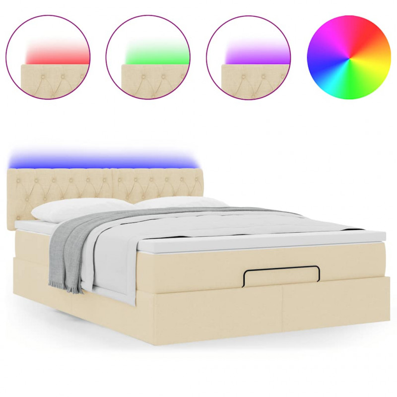 Łóżko Ottoman z materacem i diodami LED kremowe 140x190 cm