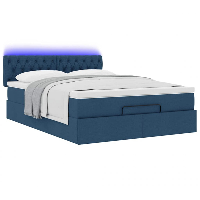 Łóżko Ottoman z materacem i diodami LED Niebieski 140x190 cm