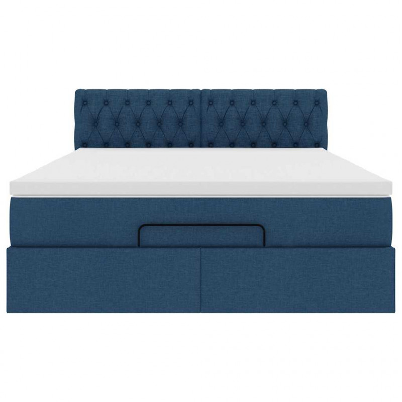 Łóżko Ottoman z materacem i diodami LED Niebieski 140x190 cm