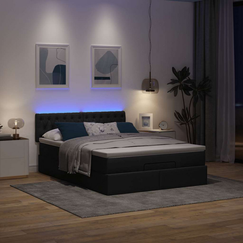 Łóżko otomana z materacem i diodami LED Czarny 140x200 cm