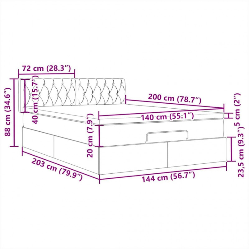 Łóżko otomana z materacem i diodami LED Czarny 140x200 cm