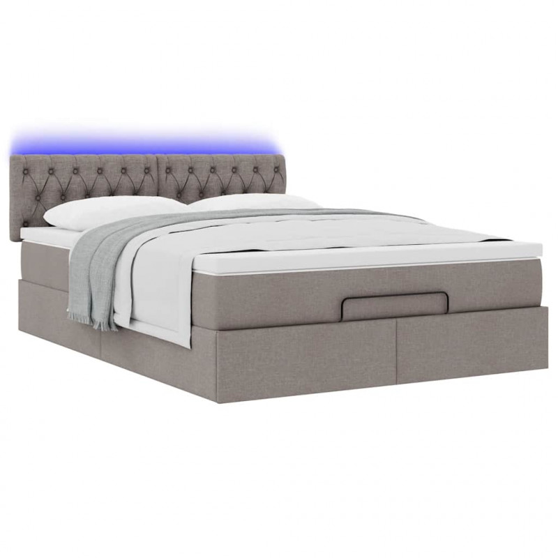 Łóżko otomana z materacem i diodami LED Taupe 140x200 cm