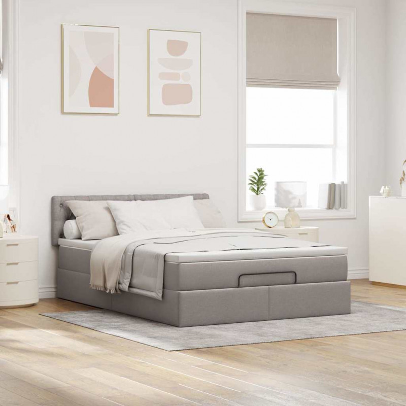 Łóżko otomana z materacem i diodami LED Taupe 140x200 cm