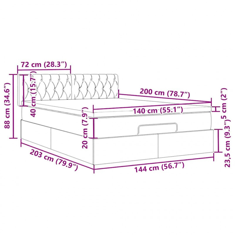 Łóżko otomana z materacem i diodami LED Taupe 140x200 cm