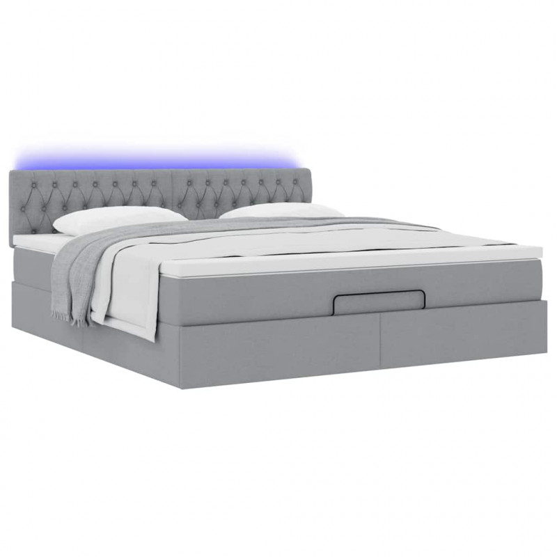 Łóżko Ottoman z materacem i LED, jasnoszary, 180x200cm, tkanina