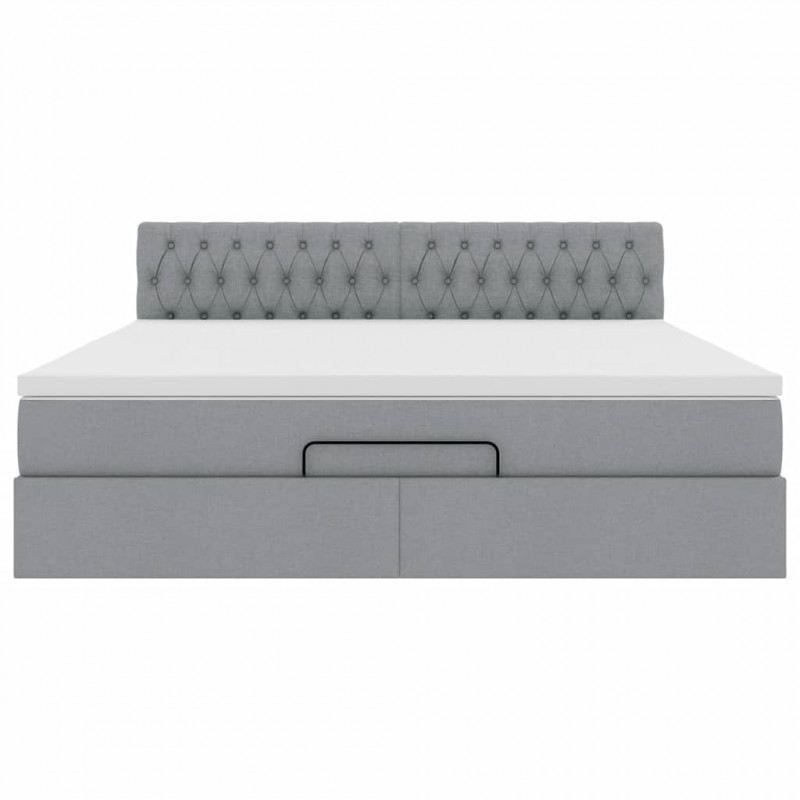 Łóżko Ottoman z materacem i LED, jasnoszary, 180x200cm, tkanina
