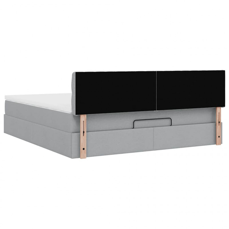 Łóżko Ottoman z materacem i LED, jasnoszary, 180x200cm, tkanina