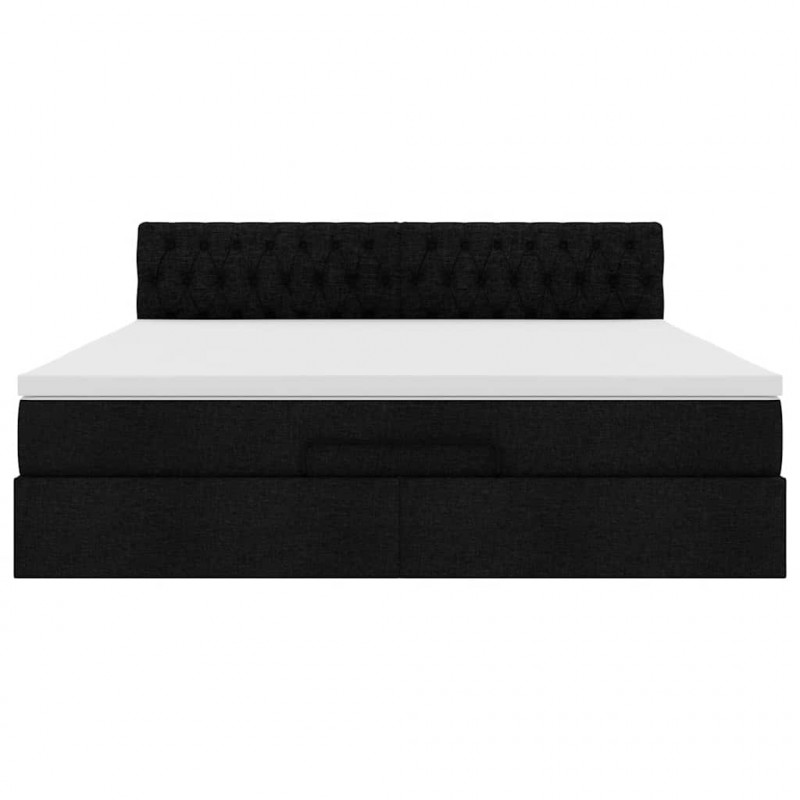 Łóżko Ottoman z materacem i LED, czarny, 180x200cm, tkanina
