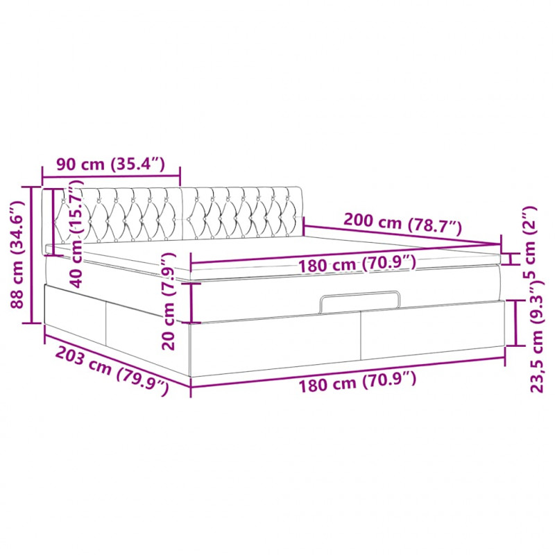 Łóżko Ottoman z materacem i LED, czarny, 180x200cm, tkanina