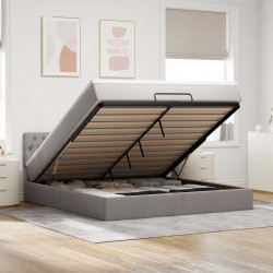 Łóżko otomana z materacem i LED, taupe, 180x200cm, tkanina
