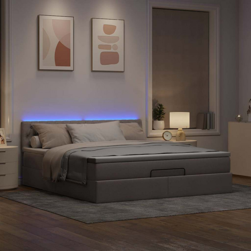 Łóżko otomana z materacem i LED, taupe, 180x200cm, tkanina