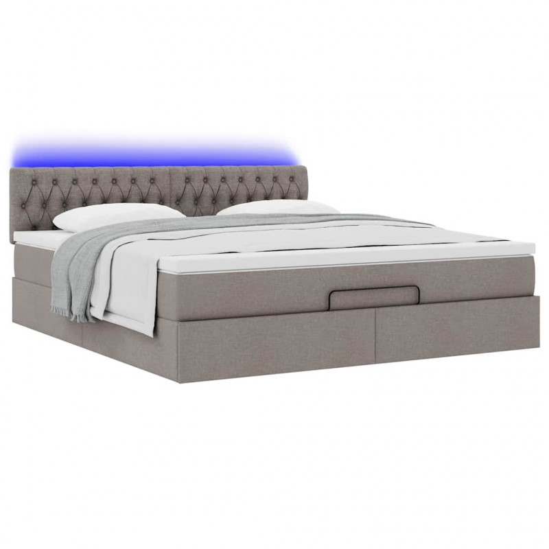 Łóżko otomana z materacem i LED, taupe, 180x200cm, tkanina