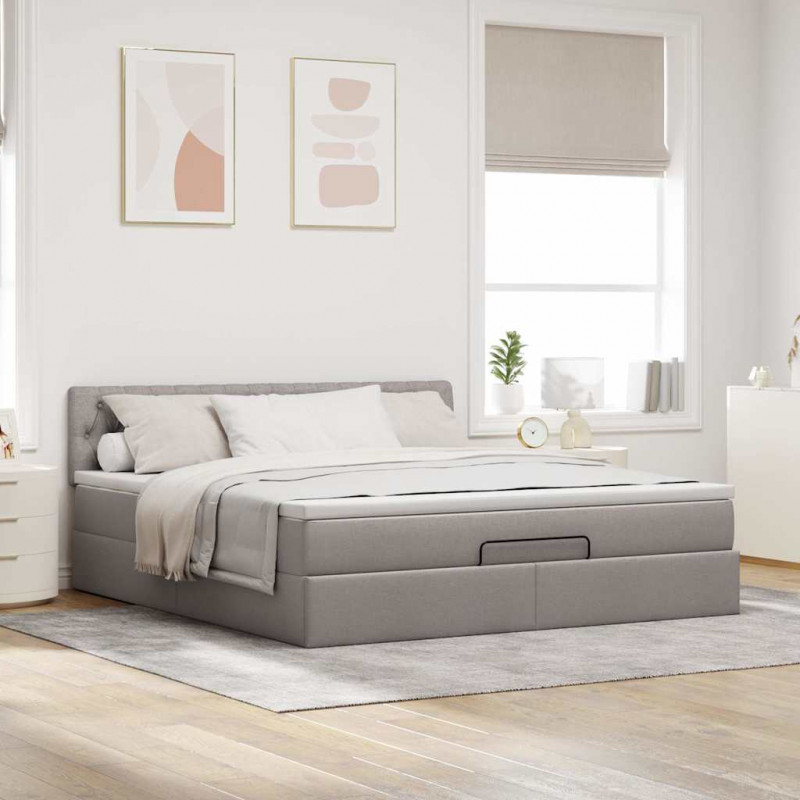 Łóżko otomana z materacem i LED, taupe, 180x200cm, tkanina