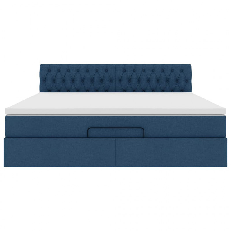 Łóżko Ottoman z materacem i LED, niebieski, 180x200cm, tkanina