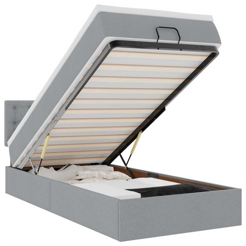 Łóżko Ottoman z materacem i LED, jasnoszary, 80x200cm, tkanina