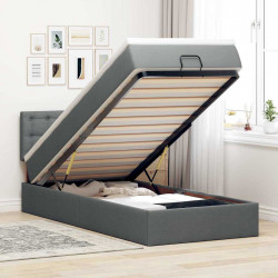 Łóżko Ottoman z materacem i LED, ciemnoszary, 80x200cm, tkanina