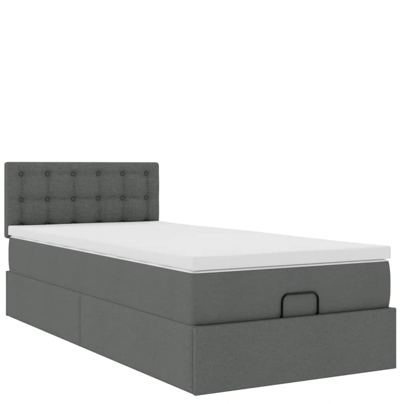 Łóżko Ottoman z materacem i LED, ciemnoszary, 80x200cm, tkanina