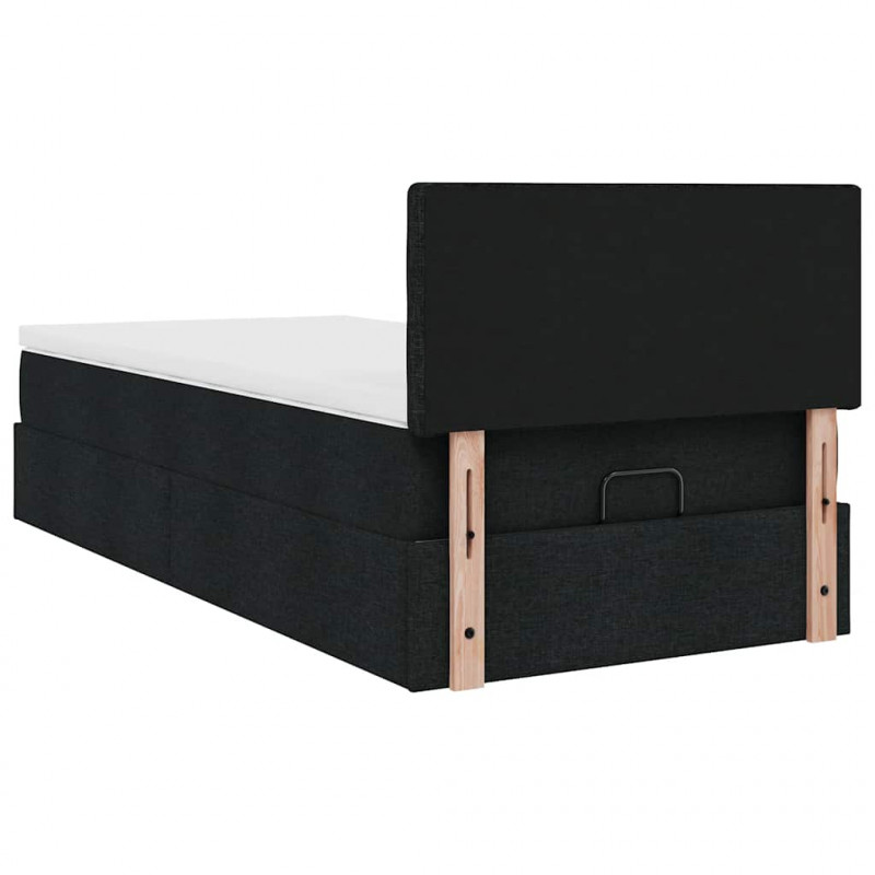 Łóżko Ottoman z materacem i LED, czarny, 80x200cm, tkanina