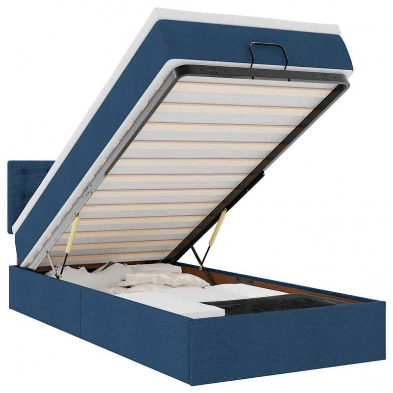 Rama łóżka otomana z materacem, niebieska, 80x200 cm, tkanina