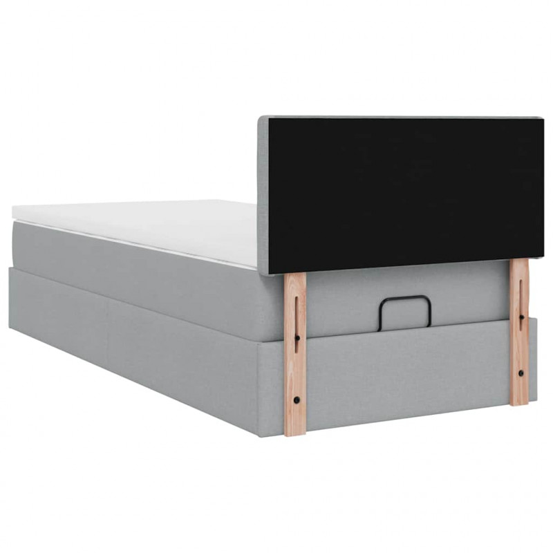 Łóżko Ottoman z materacem i LED, jasnoszary, 90x200 cm, tkanina