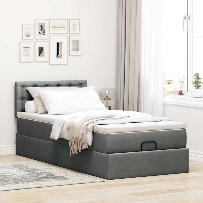 Łóżko otomana z materacem i LED, ciemnoszary, 90x200 cm tkanina