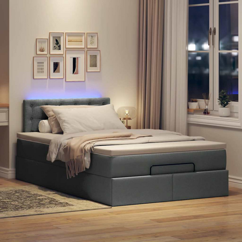 Łóżko otomana z materacem i LED, ciemnoszary, 120x190cm tkanina