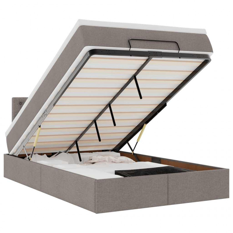 Łóżko otomana z materacem i LED, taupe, 120x190cm, tkanina