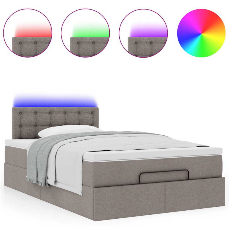 Łóżko otomana z materacem i LED, taupe, 120x190cm, tkanina